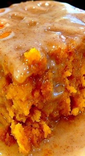 TWO ingredient Thanksgiving or Christmas dessert idea - 2 ingredient pumpkin cake with glaze.  SUPER easy and SO yummy!