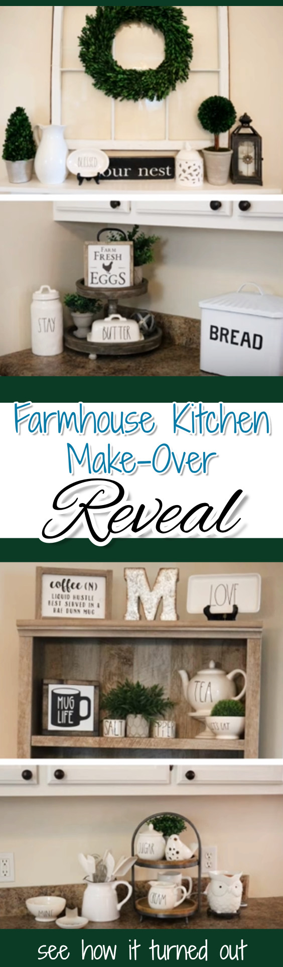 She redecorated her kitchen in Modern Farmhouse Style - see how it turned out!  Love all the country charm and rustic decor - gorgeous!
